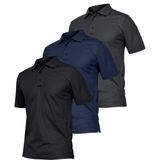 Ghassy Co. Erkek 3'lü Set Taktik Polo Yaka Gömlek Hızlı Kuruma Nem Emici Pique Jersey Golf T-Shir - Lacivert