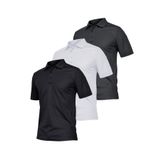 Ghassy Co. Erkek 3'lü Set Taktik Polo Yaka Gömlek Hızlı Kuruma Nem Emici Pique Jersey Golf T-shir Siyah-Beyaz-Füme S
