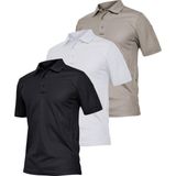 Ghassy Co. Erkek 3'lü Set Taktik Polo Yaka Gömlek Hızlı Kuruma Nem Emici Pique Jersey Golf T-shir Siyah-Beyaz-Gri M