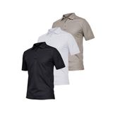 Ghassy Co. Erkek 3'lü Set Taktik Polo Yaka Gömlek Hızlı Kuruma Nem Emici Pique Jersey Golf T-shir Siyah-Beyaz-Gri S