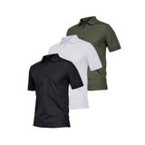 Ghassy Co. Erkek 3'lü Set Taktik Polo Yaka Gömlek Hızlı Kuruma Nem Emici Pique Jersey Golf T-shir Siyah-Beyaz-Haki S