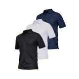 Ghassy Co. Erkek 3'lü Set Taktik Polo Yaka Gömlek Hızlı Kuruma Nem Emici Pique Jersey Golf T-shir Siyah-Beyaz-Lacivert S