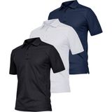 Ghassy Co. Erkek 3'lü Set Taktik Polo Yaka Gömlek Hızlı Kuruma Nem Emici Pique Jersey Golf T-Shir - Siyah - Beyaz - Lacivert