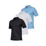 Ghassy Co. Erkek 3'lü Set Taktik Polo Yaka Gömlek Hızlı Kuruma Nem Emici Pique Jersey Golf T-shir Siyah-Beyaz-Mavi XL