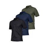 Ghassy Co. Erkek 3'lü Set Taktik Polo Yaka Gömlek Hızlı Kuruma Nem Emici Pique Jersey Golf T-shir Siyah-Lacivert-Haki S