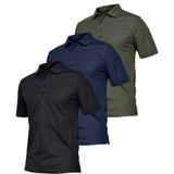Ghassy Co. Erkek 3'lü Set Taktik Polo Yaka Gömlek Hızlı Kuruma Nem Emici Pique Jersey Golf T-Shir - Siyah - Lacivert - Haki