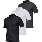 Ghassy Co. Erkek 3'lü Set Taktik Polo Yaka Gömlek Hızlı Kuruma Nem Emici Pique Jersey Golf T-Shir - XL - Beyaz