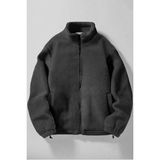 Ghassy Co. Erkek Alaska Regular Peluş Sherpa Kışlık Tam Fermuarlı Polar Sweatshirt - 2XL - Füme