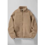 Ghassy Co. Erkek Alaska Regular Peluş Sherpa Kışlık Tam Fermuarlı Polar Sweatshirt BEJ L