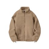 Ghassy Co. Erkek Alaska Regular Peluş Sherpa Kışlık Tam Fermuarlı Polar Sweatshirt BEJ M