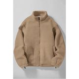 Ghassy Co. Erkek Alaska Regular Peluş Sherpa Kışlık Tam Fermuarlı Polar Sweatshirt - Bej