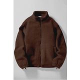 Ghassy Co. Erkek Alaska Regular Peluş Sherpa Kışlık Tam Fermuarlı Polar Sweatshirt KAHVE L
