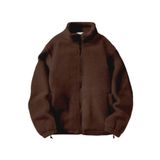 Ghassy Co. Erkek Alaska Regular Peluş Sherpa Kışlık Tam Fermuarlı Polar Sweatshirt KAHVE M