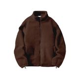 Ghassy Co. Erkek Alaska Regular Peluş Sherpa Kışlık Tam Fermuarlı Polar Sweatshirt KAHVE S