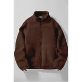 Ghassy Co. Erkek Alaska Regular Peluş Sherpa Kışlık Tam Fermuarlı Polar Sweatshirt - Kahve