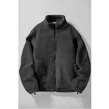 Ghassy Co. Erkek Alaska Regular Peluş Sherpa Kışlık Tam Fermuarlı Polar Sweatshirt - XL - Füme