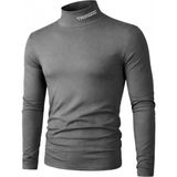Ghassy Co. Erkek Balıkçı Yaka Pamuklu Likralı Vücuda Oturan Uzun Kollu Slim Fit Günlük Tişört - 2XL - Füme