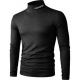 Ghassy Co. Erkek Balıkçı Yaka Pamuklu Likralı Vücuda Oturan Uzun Kollu Slim Fit Günlük Tişört - 2XL - Siyah