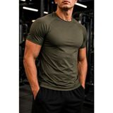 Ghassy Co. Erkek Compression Spor Tişört Slim Fit Hızlı Kuruyan Esnek Fitness Koşu Antrenman T-Shirt - XL - Haki