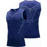 Ghassy Co. Erkek Fitness Hızlı Kuruma Nefes Alabilen Çapraz Daraltma Tipi Kolsuz Spor T-Shirt - 2XL - Lacivert