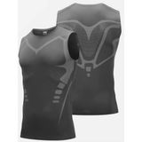Ghassy Co. Erkek Fitness Hızlı Kuruma Nefes Alabilen Çapraz Daraltma Tipi Kolsuz Spor T-Shirt - Füme
