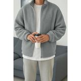 Ghassy Co. Erkek Isı Termal Iç Dış Sherpa Sonbahar Kış Tam Fermuarlı Peluş Polar Sweatshirt - 2XL - Açık Grı