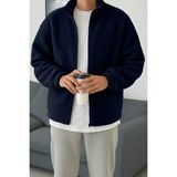 Ghassy Co. Erkek Isı Termal Iç Dış Sherpa Sonbahar Kış Tam Fermuarlı Peluş Polar Sweatshirt - 2XL - Lacivert