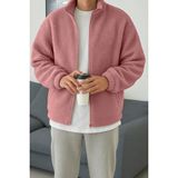 Ghassy Co. Erkek Isı Termal Iç Dış Sherpa Sonbahar Kış Tam Fermuarlı Peluş Polar Sweatshirt - 2XL - Pembe