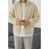 Ghassy Co. Erkek Isı Termal Iç Dış Sherpa Sonbahar Kış Tam Fermuarlı Peluş Polar Sweatshirt - 2XL - Taş