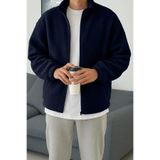 Ghassy Co. Erkek Isı Termal Iç Dış Sherpa Sonbahar Kış Tam Fermuarlı Peluş Polar Sweatshirt - Lacivert