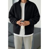 Ghassy Co. Erkek Isı Termal Iç Dış Sherpa Sonbahar Kış Tam Fermuarlı Peluş Polar Sweatshirt - Siyah