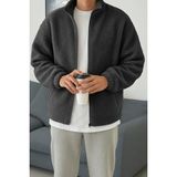 Ghassy Co. Erkek Isı Termal Iç Dış Sherpa Sonbahar Kış Tam Fermuarlı Peluş Polar Sweatshirt - XL - Füme