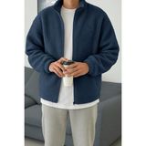 Ghassy Co. Erkek Isı Termal Iç Dış Sherpa Sonbahar Kış Tam Fermuarlı Peluş Polar Sweatshirt - XL - Indigo - Mavi