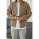 GHASSY CO. Erkek Isı Termal İç Dış Sherpa Sonbahar Kış Tam Fermuarlı Peluş Polar Sweatshirt