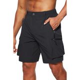 Ghassy Co. Erkek Kamp Yürüyüş Seyahat Hızlı Kuruma Çok Cepli Outdoor Şort - Siyah