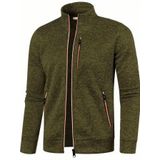 Ghassy Co. Erkek Kırçıllı Yüzey Hafif Rüzgar Geçirmez Tam Fermuarlı Polar Ceket - XL - Koyu Haki
