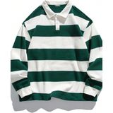 Ghassy Co. Erkek London Çizgili Şeritli Pamuklu Içi Polarlı Polo Yaka Sweatshirt - 2XL - Nefti