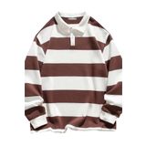 Ghassy Co. Erkek London Çizgili Şeritli Pamuklu İçi Polarlı Polo Yaka Sweatshirt KAHVE M