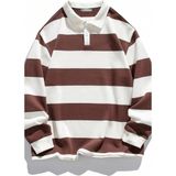 Ghassy Co. Erkek London Çizgili Şeritli Pamuklu Içi Polarlı Polo Yaka Sweatshirt - Kahve