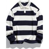 Ghassy Co. Erkek London Çizgili Şeritli Pamuklu Içi Polarlı Polo Yaka Sweatshirt - Lacivert