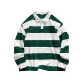 Ghassy Co. Erkek London Çizgili Şeritli Pamuklu İçi Polarlı Polo Yaka Sweatshirt Nefti M