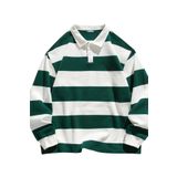 Ghassy Co. Erkek London Çizgili Şeritli Pamuklu Içi Polarlı Polo Yaka Sweatshirt - XL - Nefti