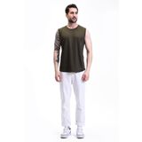 Ghassy Co. Erkek Nem Emici Hızlı Kuruma Atletik Teknik Performans Sporcu Sıfır Kol T-shirt GYM 108 - HAKİ XXL
