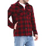Ghassy Co. Erkek Oduncu Düğmeli Çift Cepli Ekose Polar Outdoor Gömlek Ceket - Kırmızı