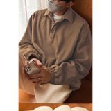 Ghassy Co. Erkek Oversize Ayarlanabilir Bel Lastikli Gömlek Yaka Polar Sweatshirt - Camel - XL