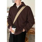 Ghassy Co. Erkek Oversize Ayarlanabilir Bel Lastikli Gömlek Yaka Polar Sweatshirt - Kahve - 2XL