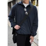 Ghassy Co. Erkek Oversize Ayarlanabilir Bel Lastikli Gömlek Yaka Polar Sweatshirt - Lacivert - XL