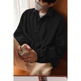 Ghassy Co. Erkek Oversize Ayarlanabilir Bel Lastikli Gömlek Yaka Polar Sweatshirt - Siyah