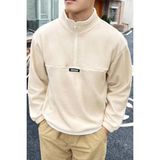 Ghassy Co. Erkek Oversize Regular Dik Yaka Yarım Fermuarlı Polar Sweatshirt - Bej - XL