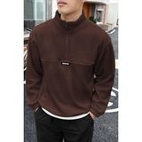 Ghassy Co. Erkek Oversize Regular Dik Yaka Yarım Fermuarlı Polar Sweatshirt - Kahve
